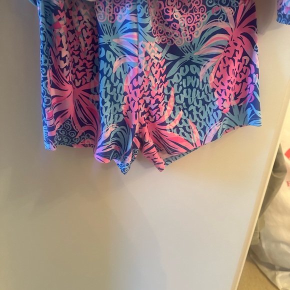 LILLY PULITZER Cyla Off-The-Shoulder Romper XS in Borealis Blue Tropic Down Low - Picture 6 of 7